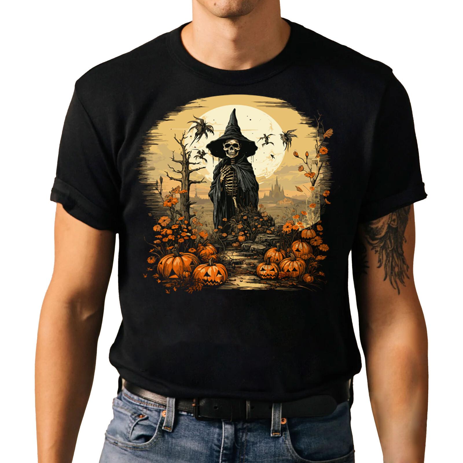 Retro Skeleton Tee - Spooky Vintage Scary Halloween Night T-shirt S