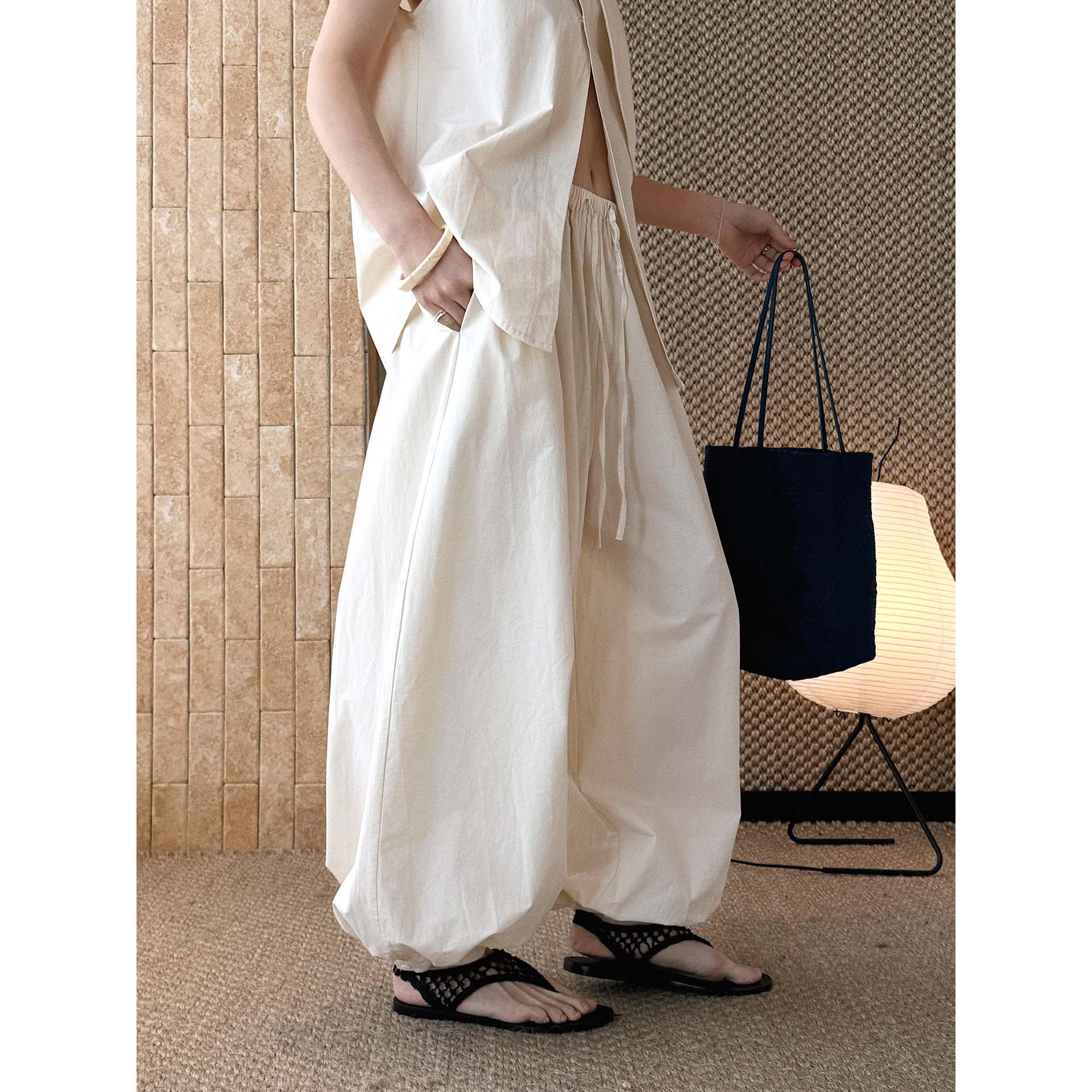 

Xu Man Spring/Summer Fashionable INS Style Women s Balloon Cuff Joggers with Buttoned Ankles Medium Лляний