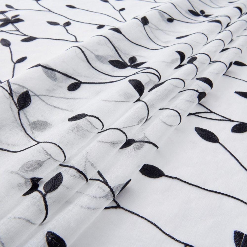 Pastoral Style Window Drapes Embroidery Tulle Curtain Leaf Pattern Sheer Curtain Home Decoration