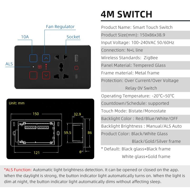 Dual Socket Switch 8M Indian Standard Wall Touch Switch Compatible with Alexa Google Assistant Voice Control Tuya