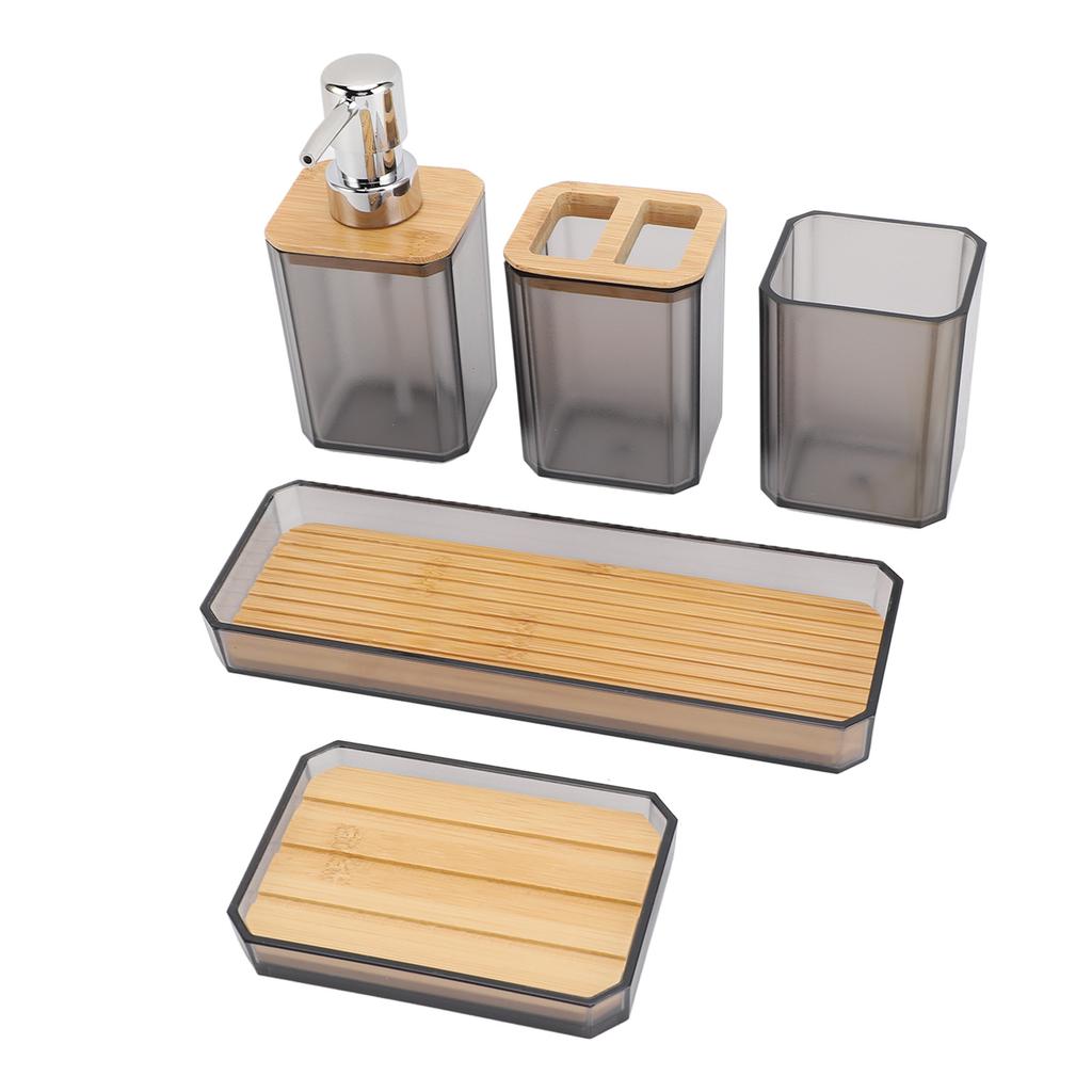 Bathroom Accessories Set Bath Ensemble Set with Toothbrush Holder Cup Lotion Bottles Soap Dish Tray