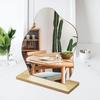 Irregular Aesthetic Vanity Mirror, Frameless Acrylic Decorative Desk Tabletop Mirror with Wooden Stand Funky Makeup Mirror for Living Room Bedroom