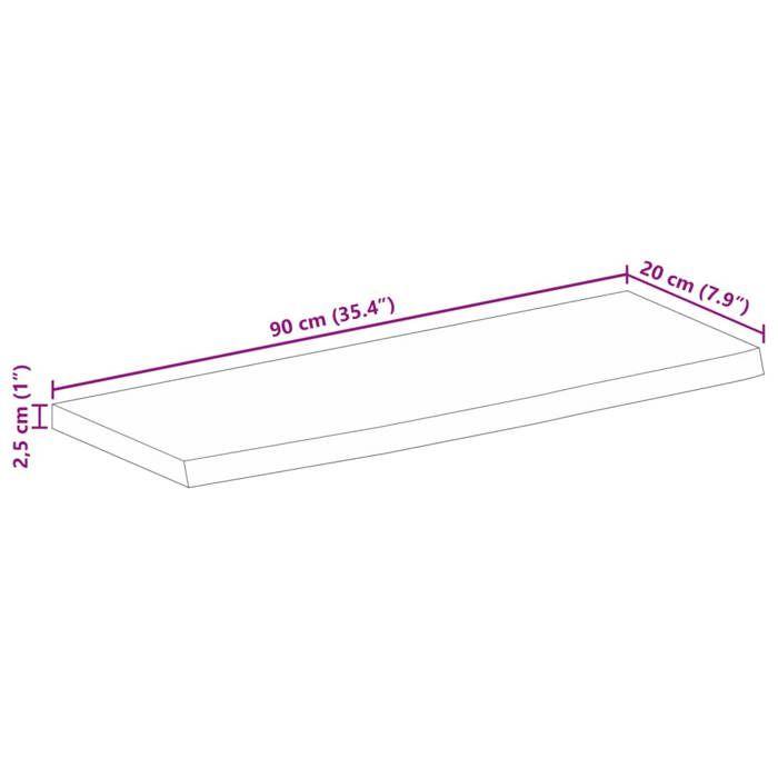 VidaXL Dessus de table 90x20x2,5 cm bord vivant bois massif manguier, dessus de table en bois, dessus de table d'appoint, 370323