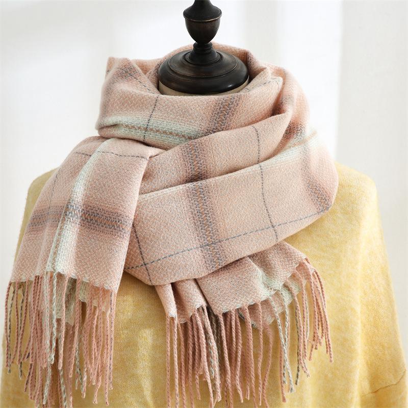 Fashion Plaid Scarf Women's New Autumn and Winter Sweet Imitation Cashmere Scarf Thickened Warm Shawl