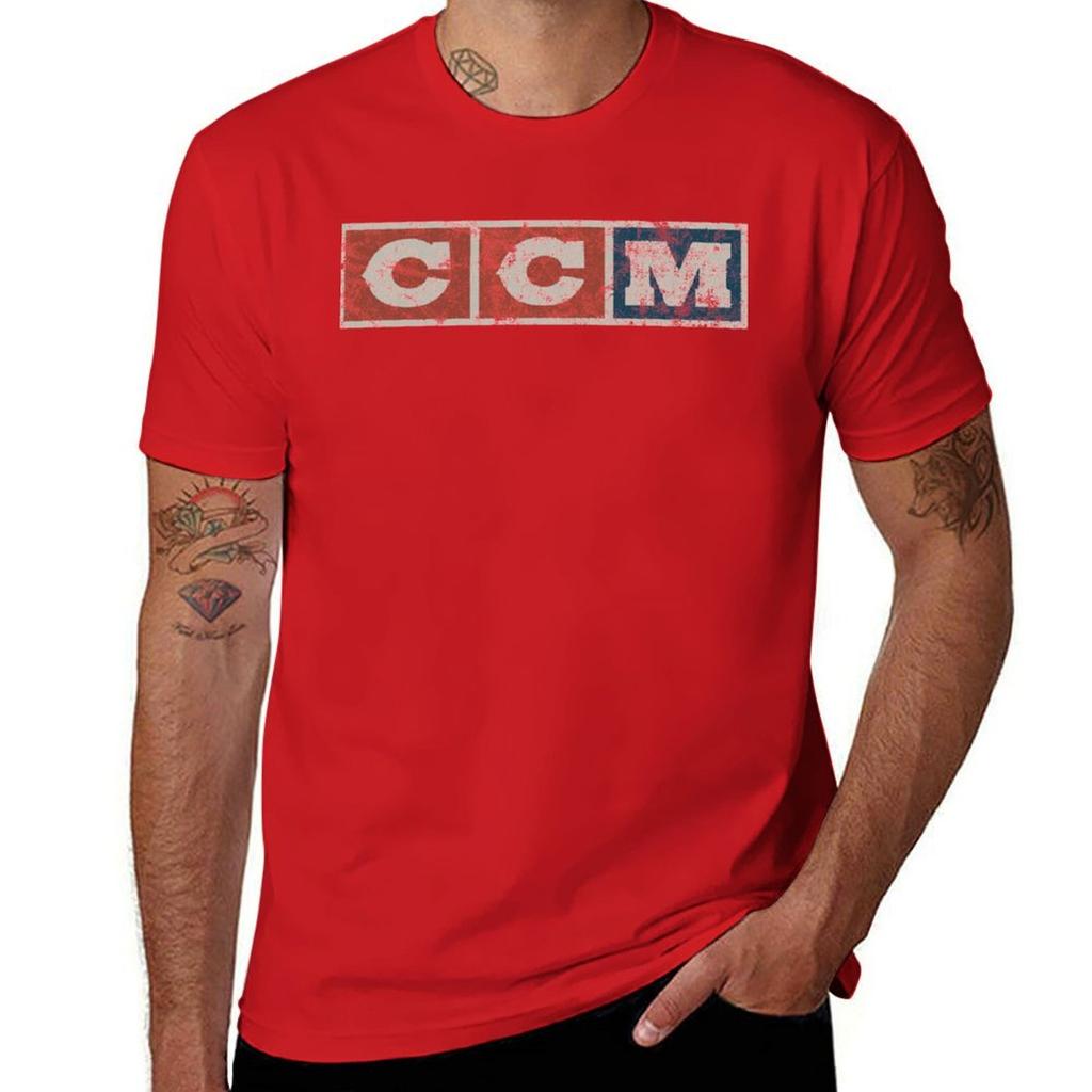 CCM logo Vintage verweerd T-shirt aangepaste katoenen grafische T-shirts Valentijns boetiek kleding heren vintage T-shirts