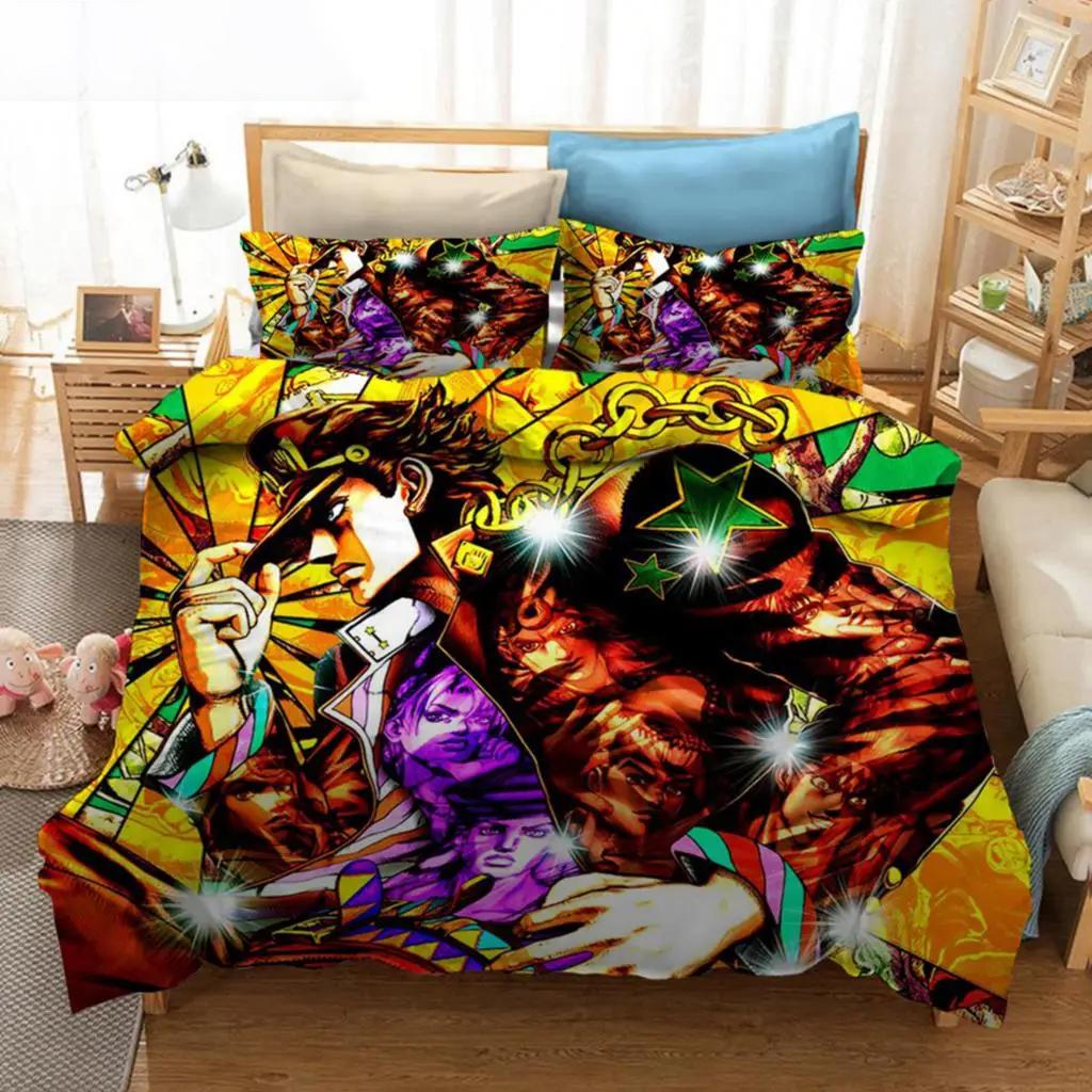 3D Print Anime JoJo Bizarre Adventure Jotaro Kujo Bedding Set Boys Girls Twin Queen Size Duvet Cover Pillowcase Bed Kids Adult