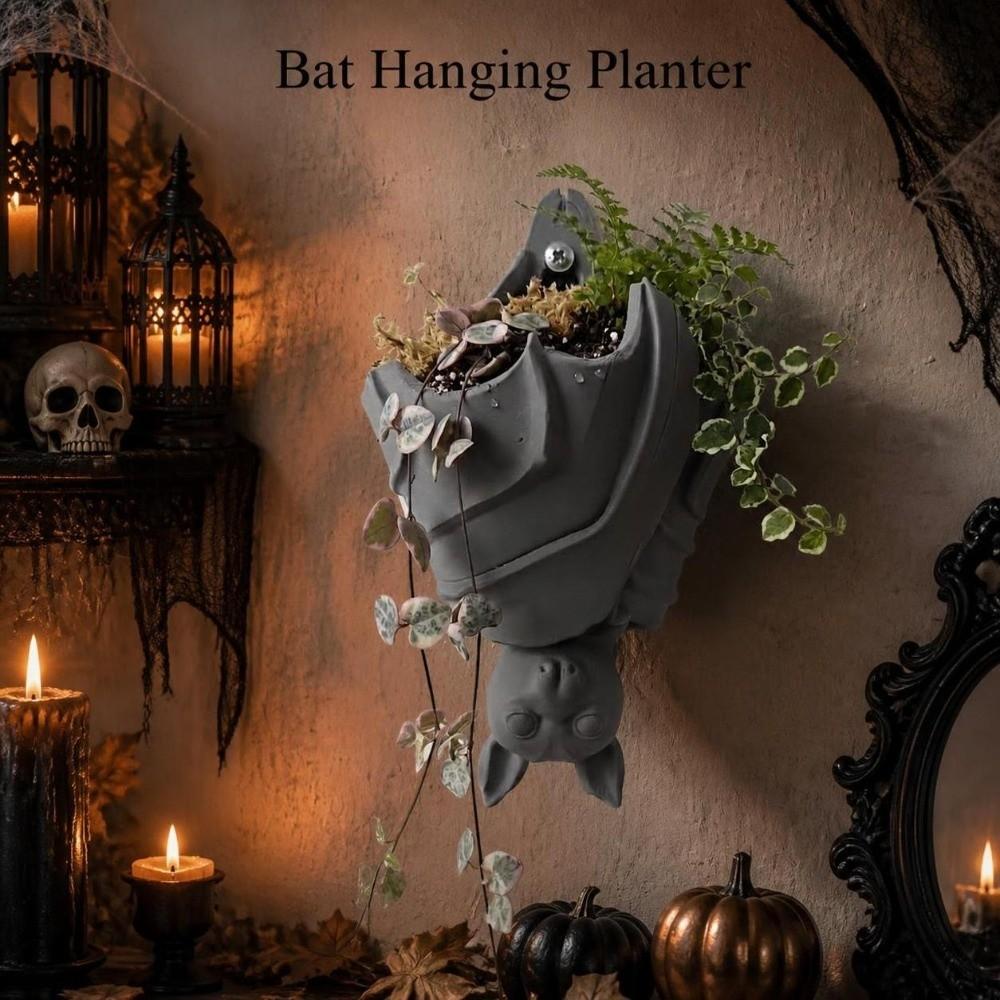 Gothic Style Bat Shaped Flower Pot Halloween Hanging Succulent Planter Flower Container  Patio