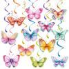 12pcs/set Spring Birthday Spiral Decorations | Watercolor Butterfly Pendants, Paper Crafts for Birthdays and Holidays,Decoration