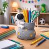 3D-gedruckter Astronauten-Stifthalter mit Mondbasis Niedlicher Schreibtischorganizer im Weltraum-Design für Kinder Große Kapazität Stiftebecher Pinselhalter