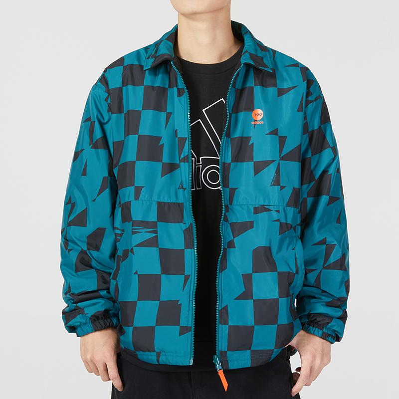 Adidas Neo UVbe Rev Reversible Jacket With Plaid Print Logo Unisex Jacket Green HU1110
