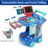 Doctor Cart Toy Pretend Play Medical Station Set with Mobile Cart Lights Stethoscope Doctor Role Play Costume for Kid Boys Girls