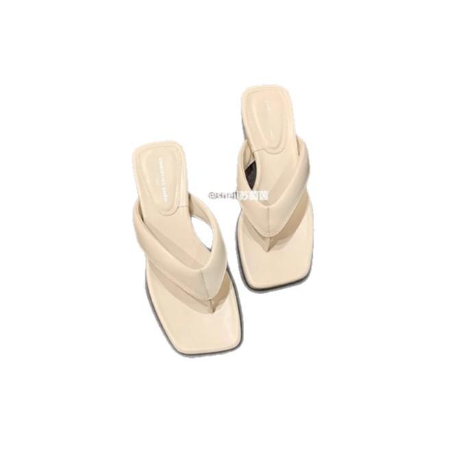 Super welfare payment~ square toe slope heel beach flip-flops women's sandals outside