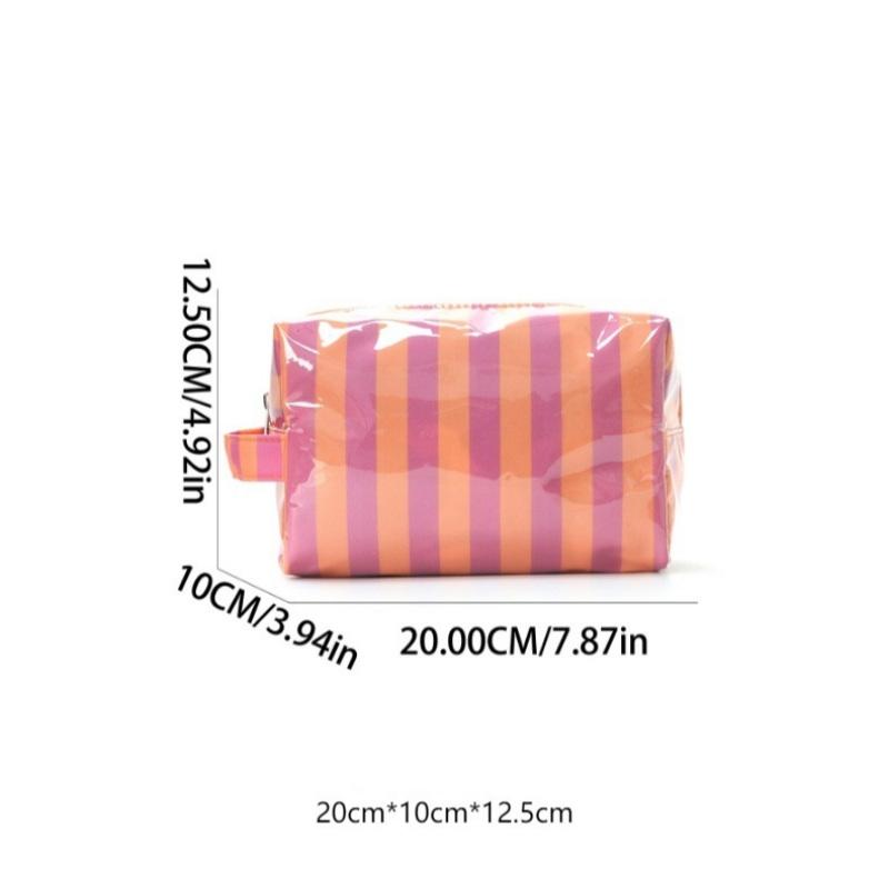 Trendy Pink Stripe Makeup Bag Large Capacity for Lipsticks in Travel Handbag Scenario