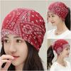 Paisley Print Hair Sun Cancer Openwork for Women Black 1 R-Dream Cap, Turban, Protection, Care, Chemotherapy, Thin, Breathable, Knit, (1 + Navy)