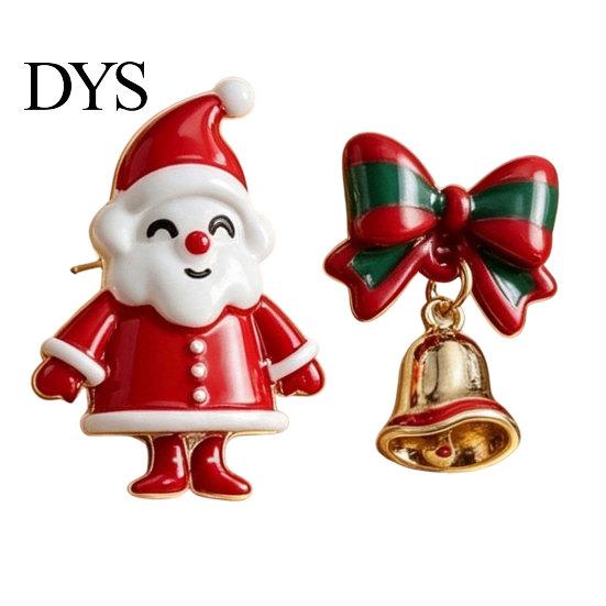 Fun Christmas Gift for Her 1 Pair Earrings Women, Santa Claus Jingle Bell Bow Trendy Celebration Accessories Stud Earrings, Holiday Jewelry