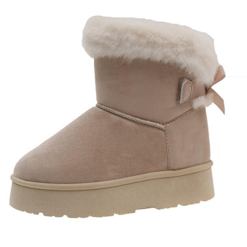 Large size medium tube snow boots women's new winter bow thick-soled piled thickened warm cotton boots