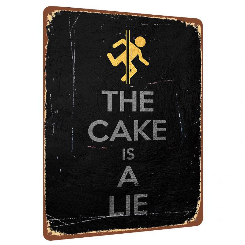 

Creative Game Theme Metal Poster The Cake Is A Lie Wall Art Decorative Painting for Living Room Bedroom Home Decor 20x30cm（7.8x11.8inch）