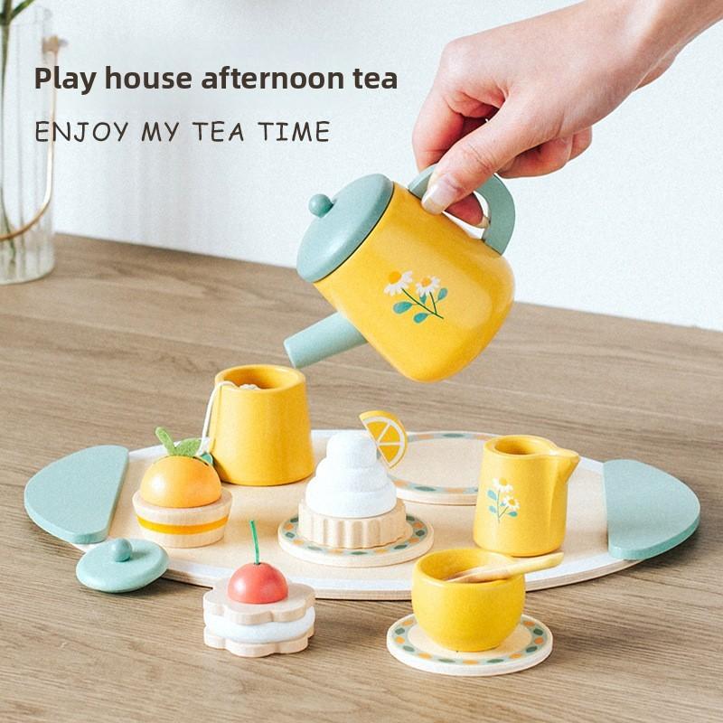 Wooden Pretend Play Tea Set With Furniture For Early Childhood Development