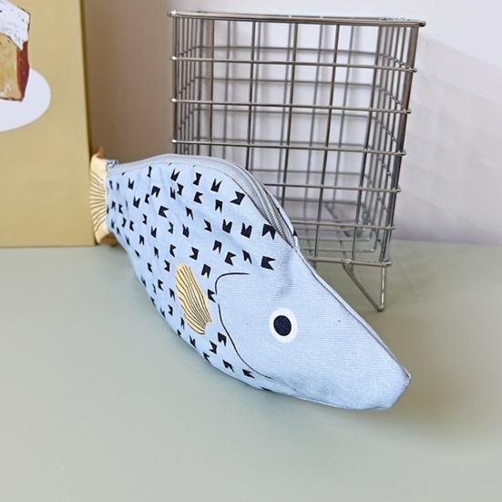 Pencil Bag Fish Shape Smooth Zipper Closure Pen Holder Large Capacity Thickened Canvas Stationery Organizer