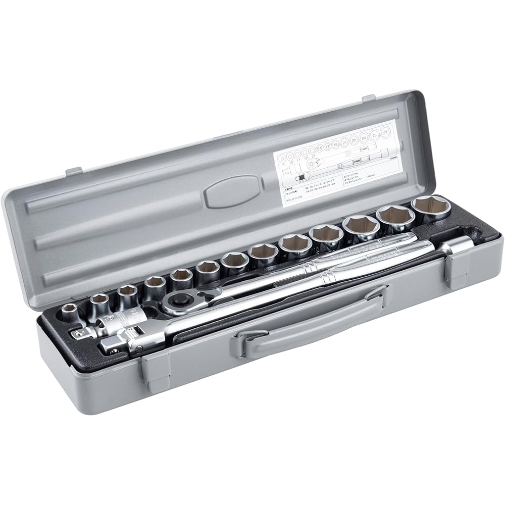 TONE Socket Wrench Set 1/2 inch Drive 17 Pieces Silver