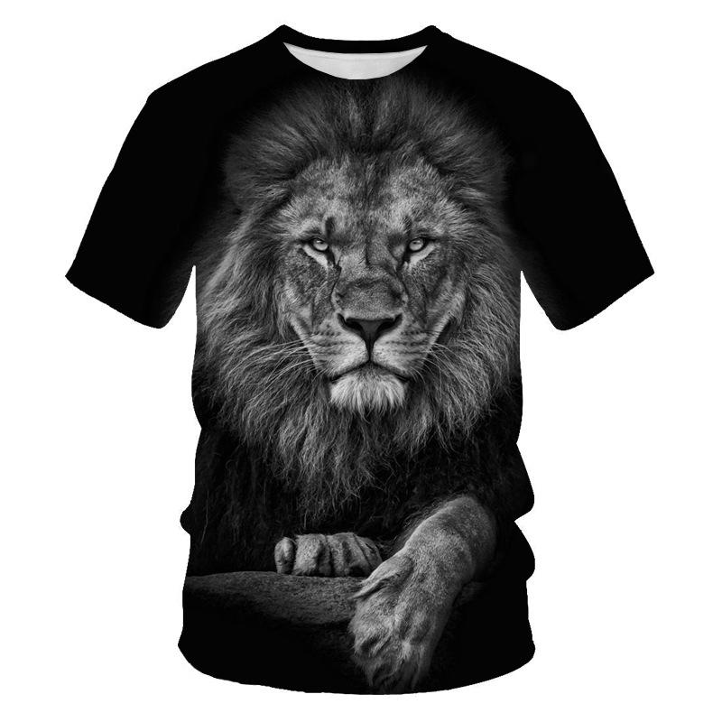 Summer Lion and Tiger 3D Digital Printing Round-neck T-shirt with Short Sleeves - Youth Underwear Shirt