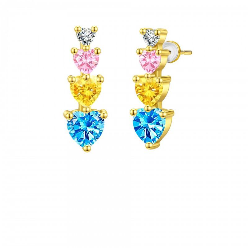 Dopamine-Inspired Heart Shape Cubic Zirconia Stud Earrings Gold Plated Post Elegant Minimalist Fashion Jewelry Gold-plated