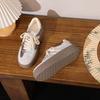 Silver German Training Shoes Su Yinyin Three Bars Cowhide Lace Edge Little White Shoes Thick Sole Inner Height Increase Sports and Leisure Shoes Wom