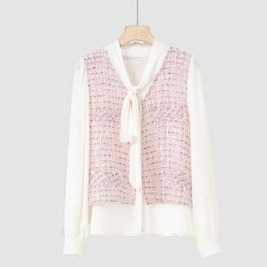 

2026 Spring Elegant Long-Sleeve Layered Blouse for Middle-Aged and Elderly Women 3XL рожевий