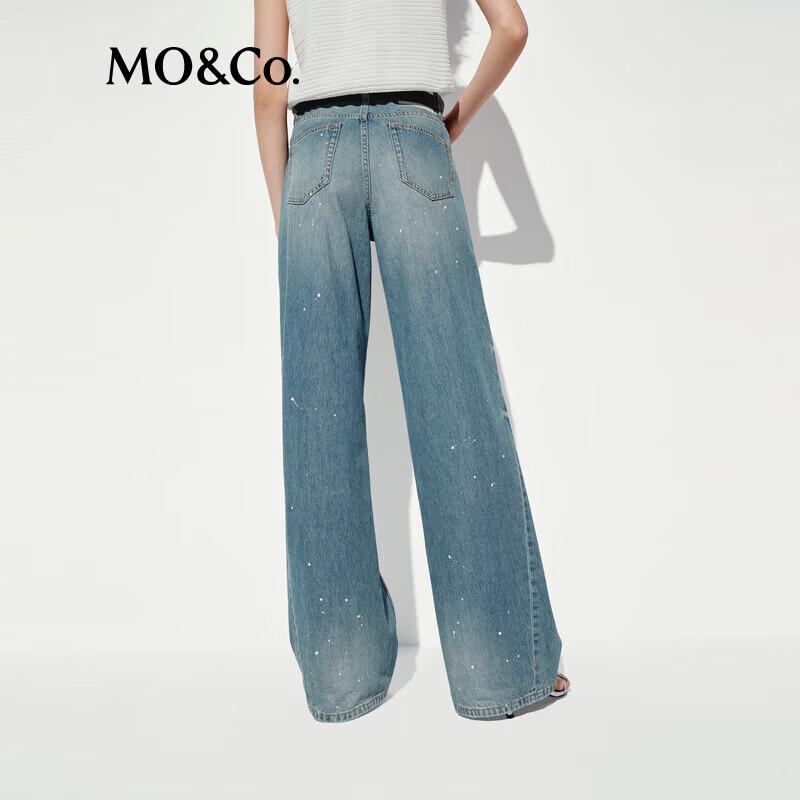 MO&Co. Vintage Washed Ink Splash Wide Leg Denim Jeans