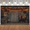Rustic Western Cowboy Party Backdrop Brown Pink Planks Farm Cow Birthday Party Decoration Banner Photobooth Shooting Backgrounds