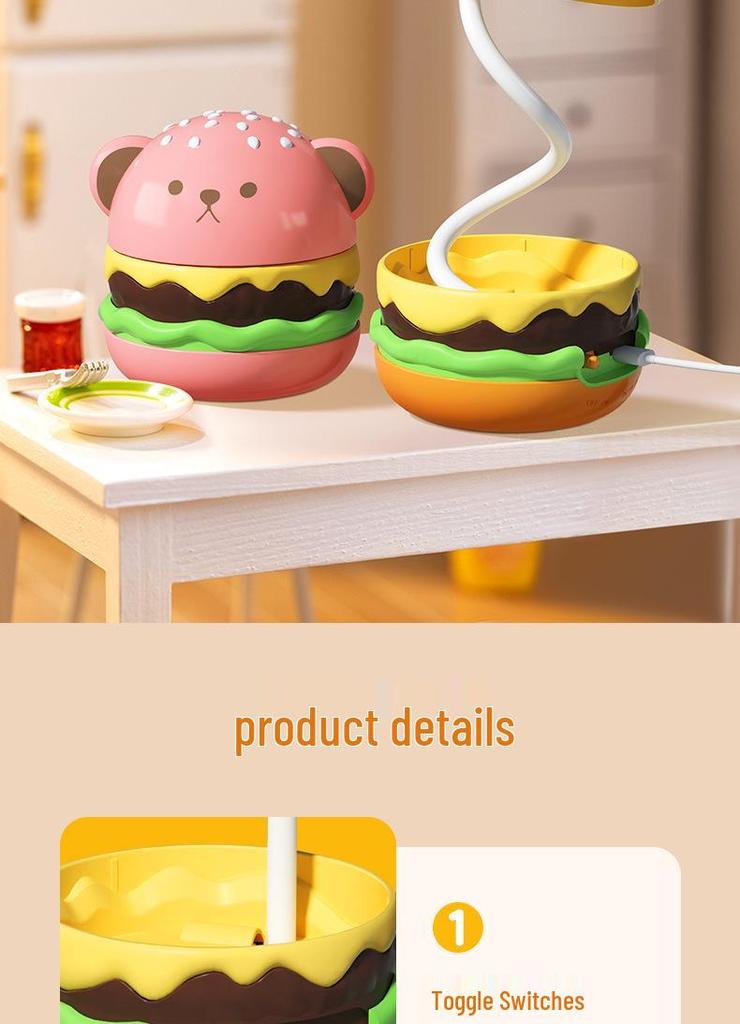 Rechargeable Creative Burger LED Night Light - Acrylic USB Lamp for Bedroom or Desktop, Perfect Student Gift
