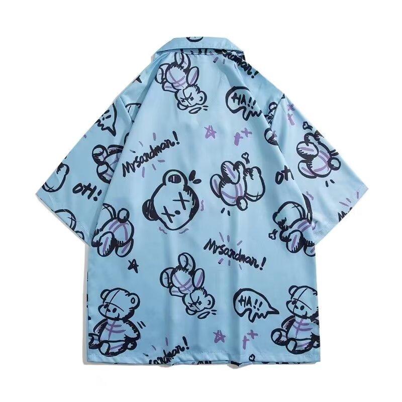 

Мужская рубашка в стиле ретро, ​​мужской летний наряд, студенческий свободный крой, нишевый дизайн, повседневный мужской топ, верхняя одежда, пляжный топ 3XL светло-синий