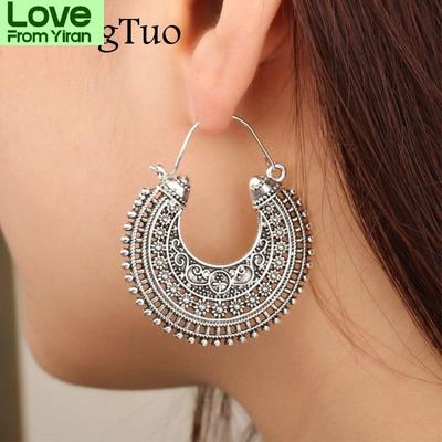 Ancient Tibetan Filigree Flower Ornate Earring Boho Vintage Jewelry Carving Hollow Gypsy Tribal Heart Earrings For Women