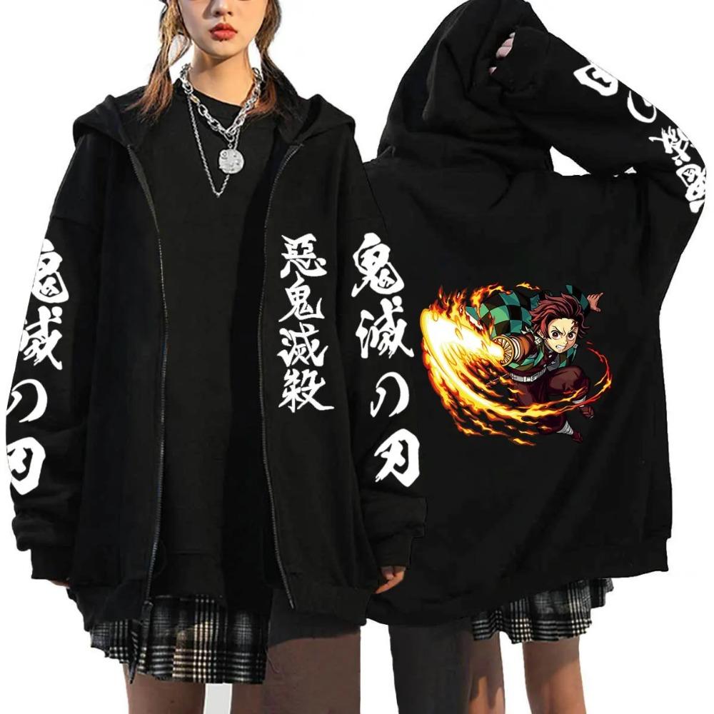 Hot Anime Demon Men Women Zip Hoodies Harajuku Sweatshirt Zipper Jacket Slayer Kamado Nezuko And Kamado Tanjirou Print Hooded