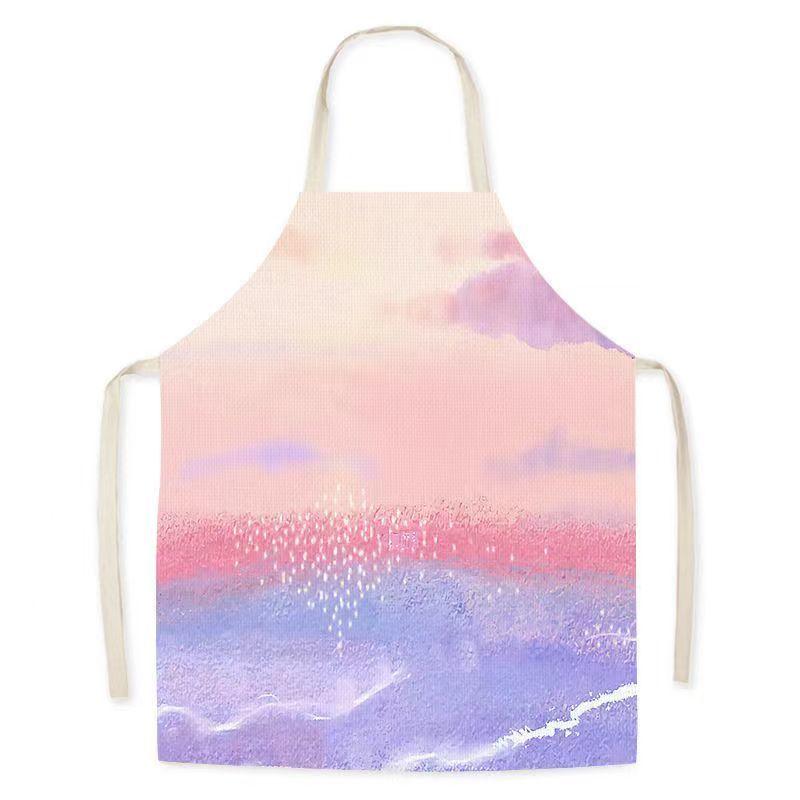 Oil Painting Landscape Sleeveless Linen Adult Children'S Apron Kitchen Hotel Essential Studio Baking Room Pottery Dress