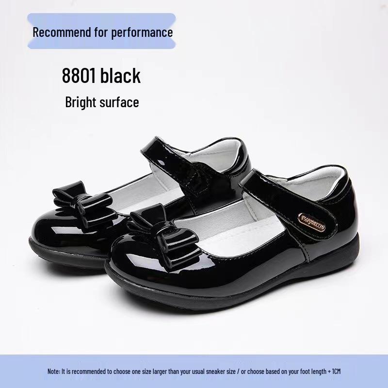 Black Genuine Leather Children's Performance Shoes - Little Princess Campus Style