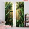 2D Flat Printing 2pcs Colorful Summer Curtain Jungle Plants Machine Washable Polyester,Without Electricity Versatile Perfect for