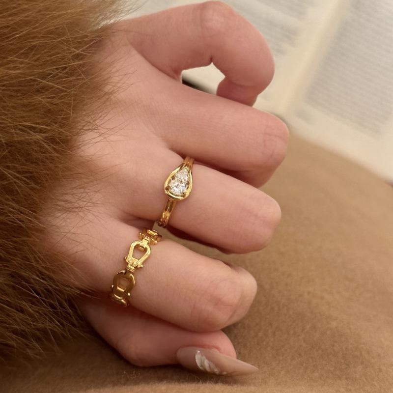 Korean Style Water Drop Diamond Ring - Elegant Luxury Design