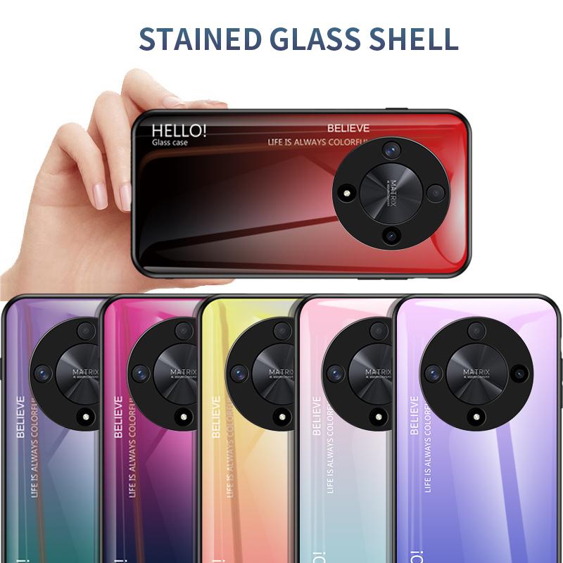 For Honor X9B X 9B Deksel Gradient Aurora Herdet Glass Myk Ramme Bakdeksel Telefondeksel