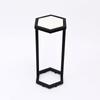 Hexagonal Marble Table Set of 2 – Modern Nesting Accent Tables with Black Metal Base