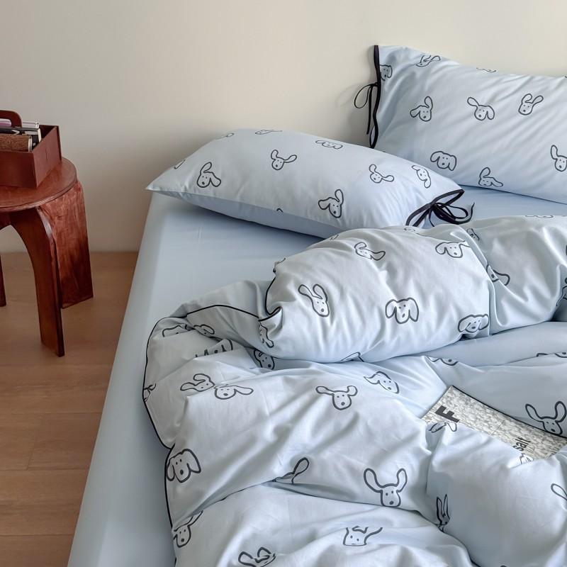 2026 60s Washed Cotton 4-Piece Bedding Set Soft Breathable Solid Stripe Geometric Design