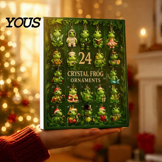Festive Party Favors for Friends Faux Crystal Frog Advent Calendar 2026, 24 Days Christmas Countdown with Holiday Surprise Gifts Animal Ornament,