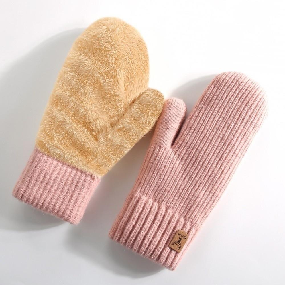 Thick Warm Gloves Fluffy Knit Mittens Suitable Double-Layer Mittens Unisex