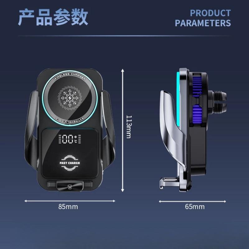 2026 New Semiconductor Cooling 15W Wireless Water Cooling Digital Display Phone Holder Car Mount Fast Charging Auto Accessories
