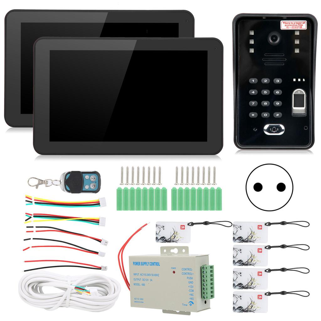 9in Video Doorphone Wired Wifi 2 Monitors Fingerprint Password IC Card Remote Access Control