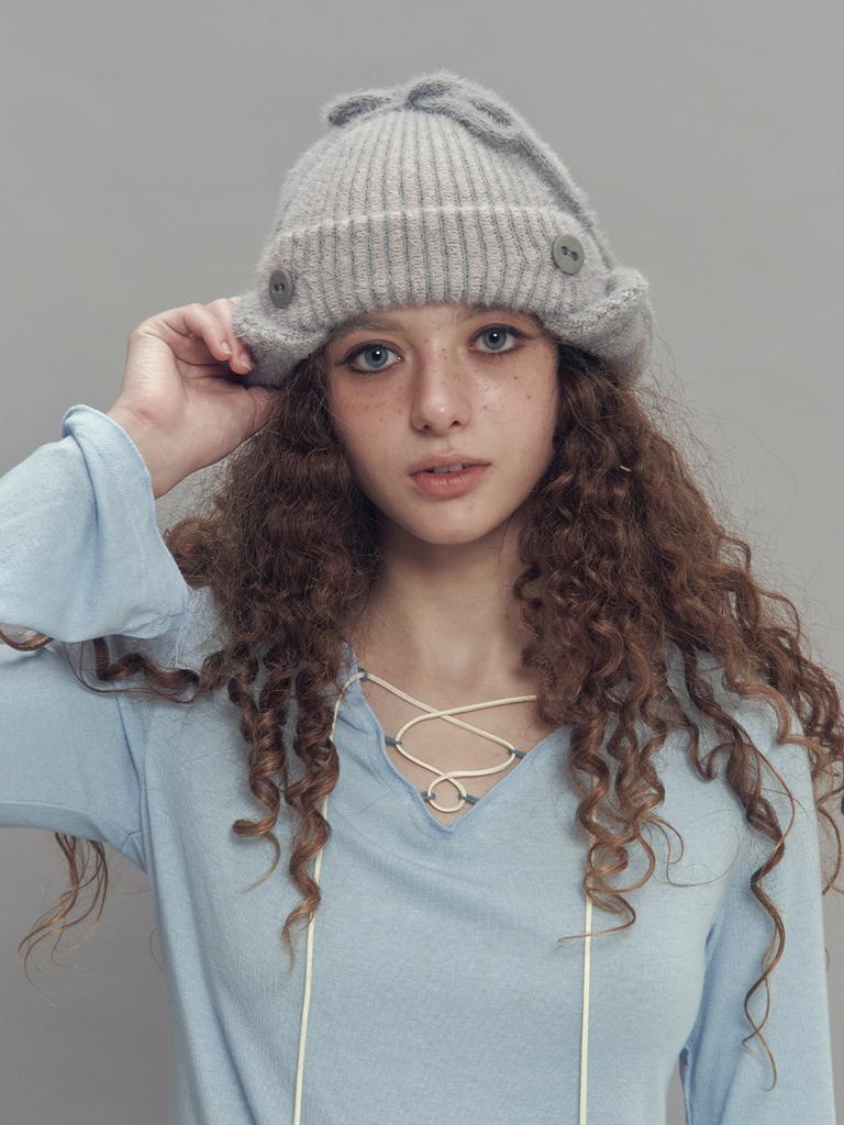 SETSETSET Two-Way Earflap Beanie Two-Tone Mix Pink Melange