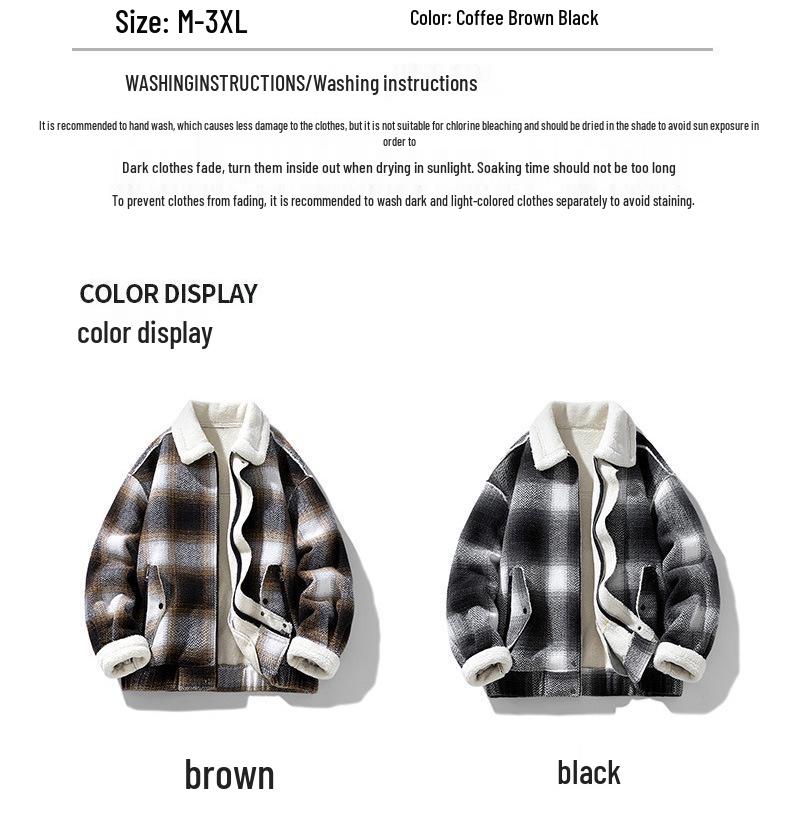 Velvet Warm Retro Plaid Casual Men's Zipper Jacket - 2025 Winter Collection