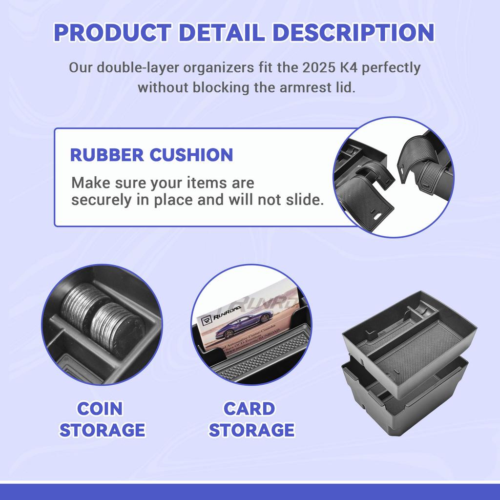 Center Console for 2025 K4 Double Layer Armrest Storage Box Organizer Interior Car Storage Tray Center Console Car Accessories