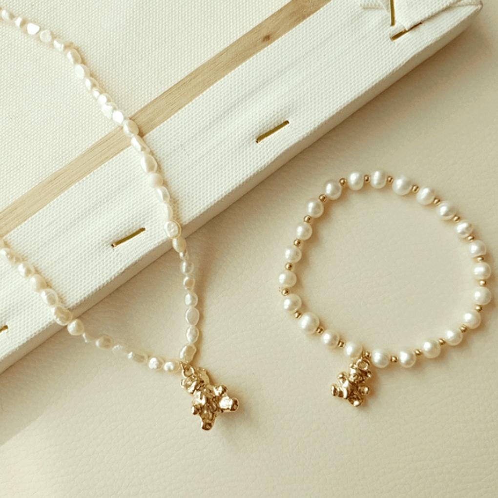 

Necklace Silver Chain Pearl Freshwater Layered Cute Bear Necklace (+1500)