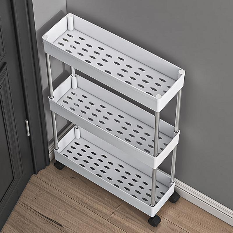 3/4 Tier WHite Storage Kitchen Bathroom Cart with Wheels Mobile Shelving Unit Utility Rolling Organizer For Home Narrow Places